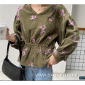 Custom Floral Blouse Autumn fashion casual V-neck embroidered top Factory